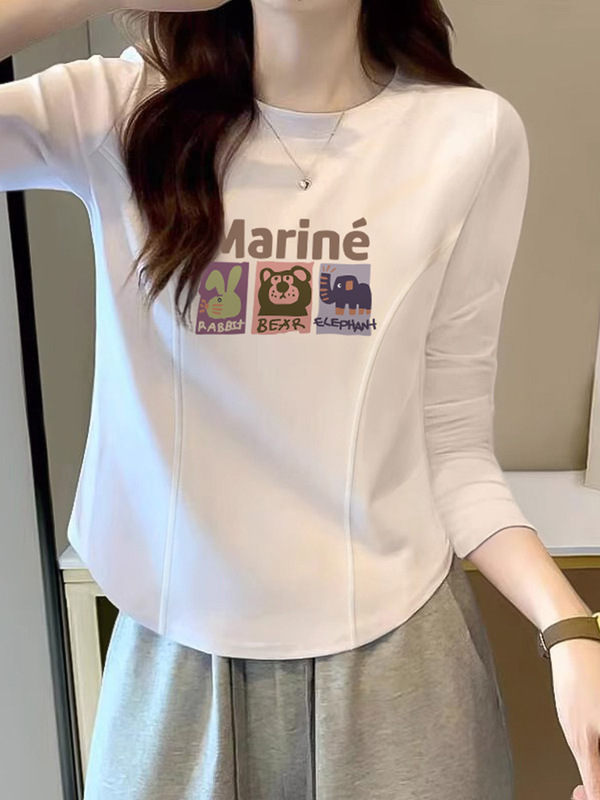 白色长袖t恤女不规则2025年秋季新款薄款修身短款上衣打底衫|undefined