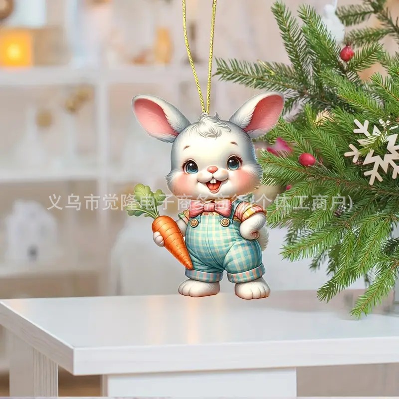 Cute pequeño conejo acrílico automóvil colgante transfronterizo nuevo producto plano espejo interior decoración colgante llavero