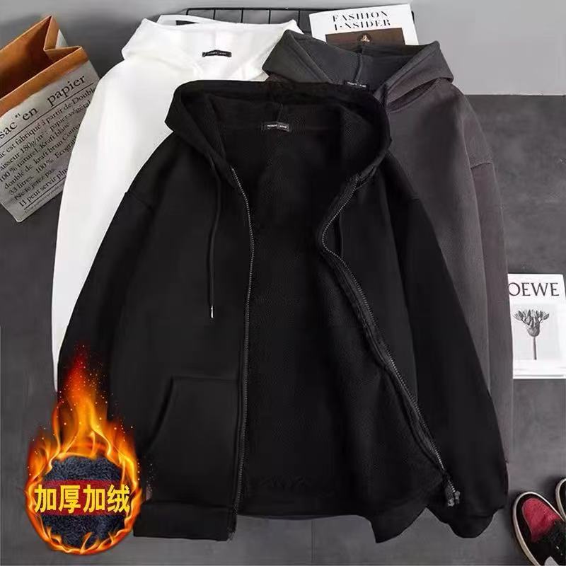 Fleece-Lined Thick Loose Hooded Sweatshirt for Men, Suitable for Autumn and Winter Construction Site Workwear, Warm Jacket Fleece-Lined Thick Loose Hooded Sweatshirt for Men, Suitable for Autumn and Winter Construction Site Workwear, Warm Jacket