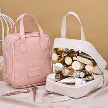 新款PU手提分区编织大容量化妆包高颜值便携式旅行化妆口红收纳袋