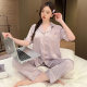 Summer Pajamas Women's 2024 Jacquard Ice Silk Three-piece High-end Short-sleeved Trousers Summer plus size Women's Home Clothes