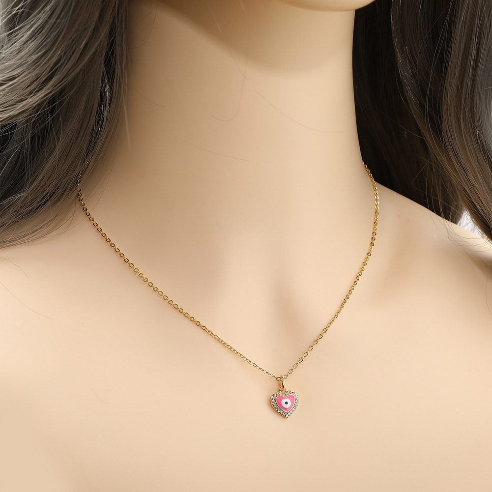 Cute Heart Shape Copper Gold Plated Zircon Pendant Necklace