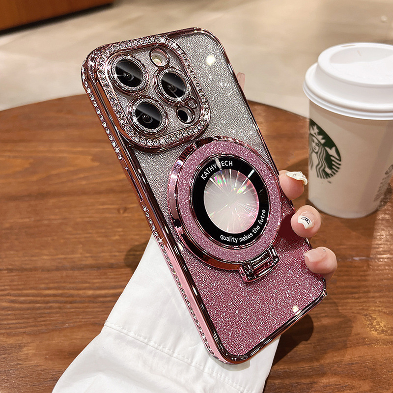 iPhone16携帯電話ケースに適しています電気メッキエッジドリルグラデーショングリッターアップル15新しい17Promax磁気ホルダー|undefined