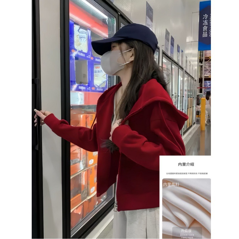 韩版宽松2025连帽开衫卫衣女秋冬新款拉链加厚慵懒风即墨卫衣外套|undefined