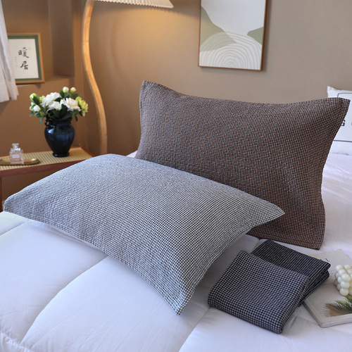 Pure Cotton Pillowcase Washable Cotton Pillowcase Manufacturer Wholesale Thick Plain Color Check Pattern Adult Couple Breathable Absorbent Dropshipping