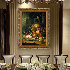 欧式静物装饰画餐厅酒店饭厅挂画单幅有框油画古典水果喷绘壁画