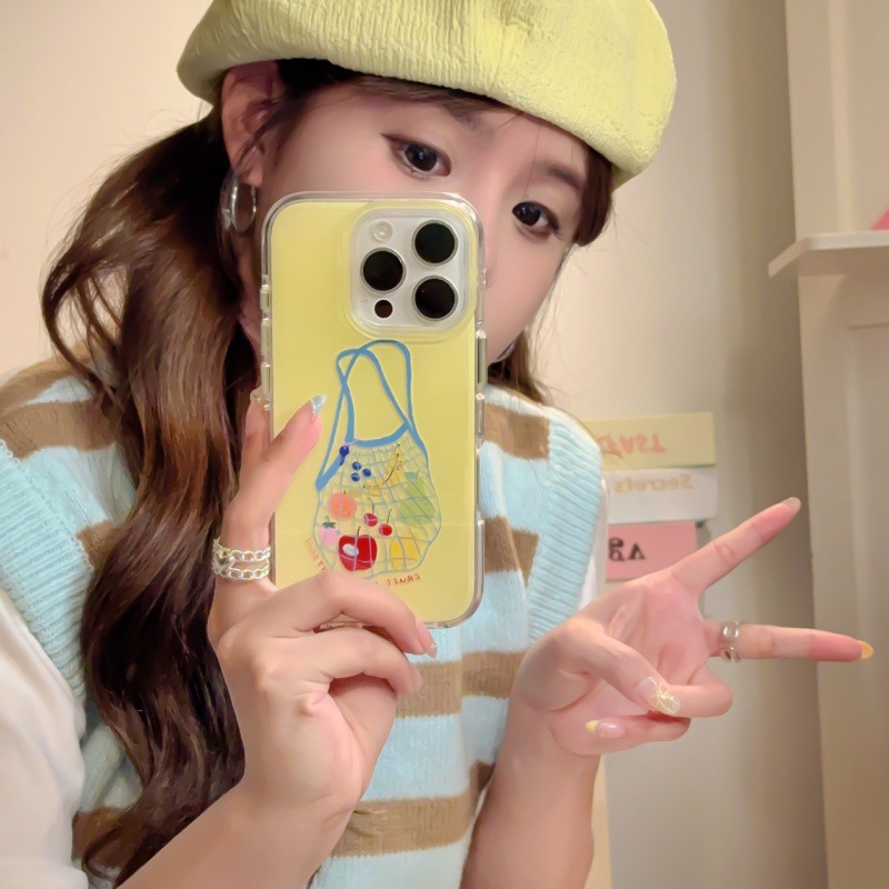 Bolsa de compras de frutas estilo ins para iphone16ProMax nuevo 14/13 Apple 15 funda para teléfono móvil femenino 15PM