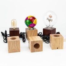 厂家直销实木台灯底座木制LED直插式灯座灯饰配件带开关线E27螺口