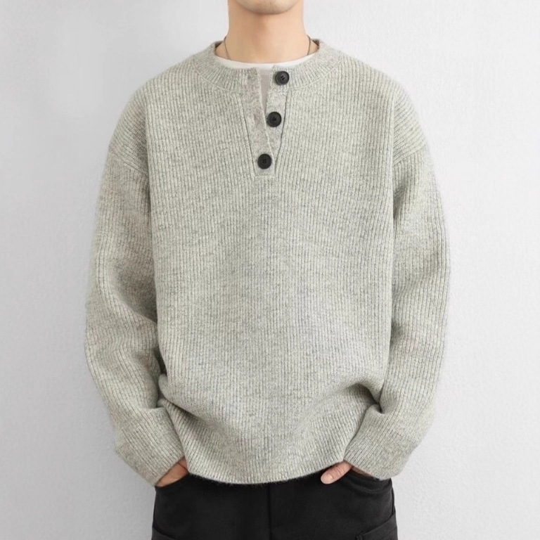 Men's Knitwear Henry Collar 2025 Autumn and Winter Slightly Wide Loose Lazy Style Knitwear with Buttons Long-Sleeved Jacket Men's Knitwear Henry Collar 2025 Autumn and Winter Slightly Wide Loose Lazy Style Knitwear with Buttons Long-Sleeved Jacket