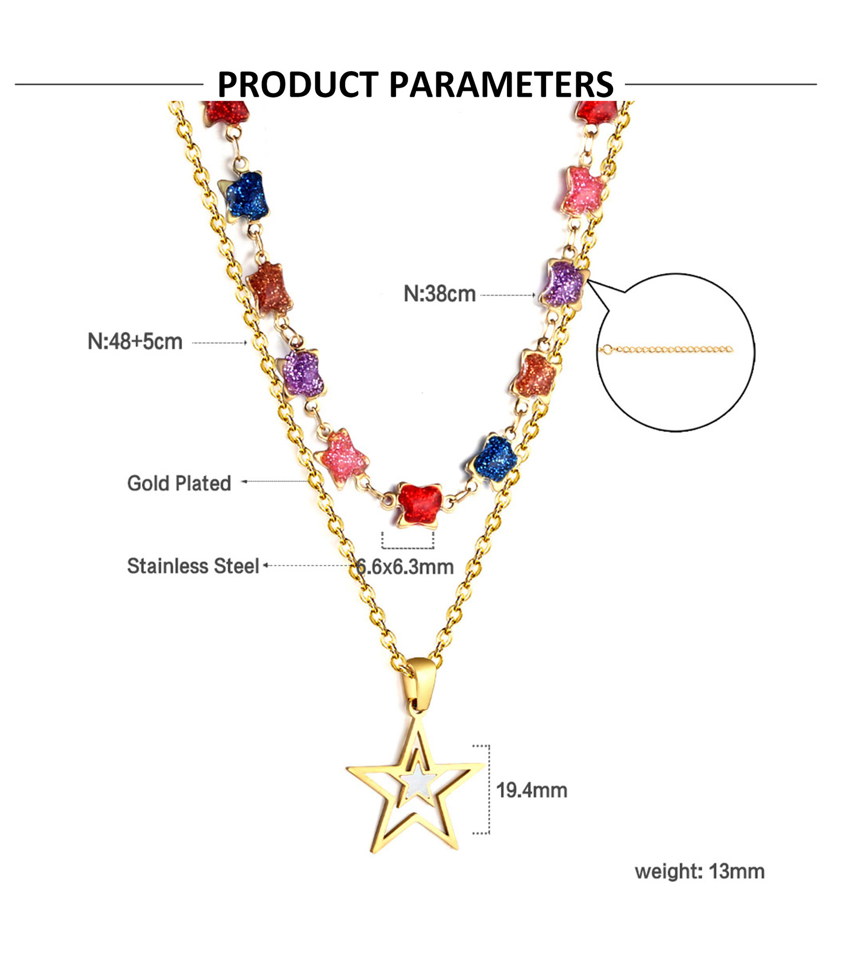 Ig Style Star Heart Shape Stainless Steel Titanium Steel Plating Inlay Artificial Crystal Layered Necklaces display picture 1