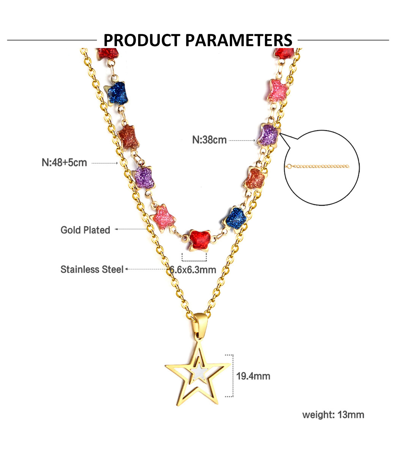 Style Ig Star Forme De Cœur Acier Inoxydable Acier Au Titane Placage Incruster Cristal Artificiel Collier En Couches display picture 1