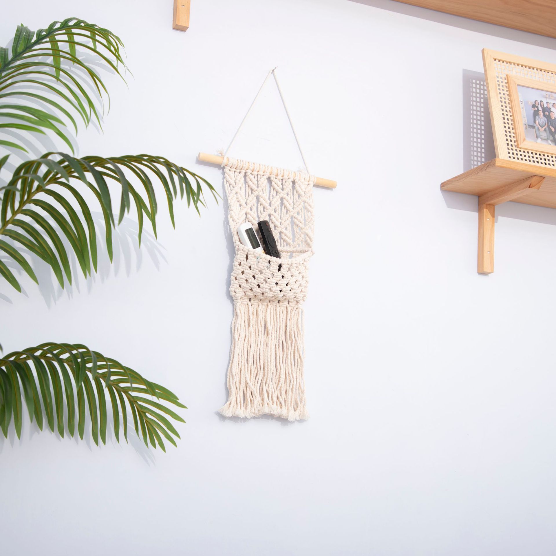 Tapicería de cuerda de alambre con bolsillo Cross-border bohemio gorro soporte de almacenamiento cuerda de algodón hecha a mano tapiz de cuerda de alambre tejido