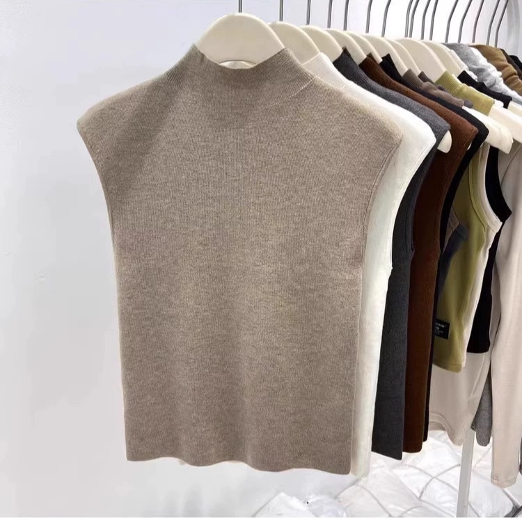 Women's New Spring and Summer Half Turtleneck Sweater Sleeveless Vest Versatile Layering Elegant Slim Bottoming Shirt Top for Women