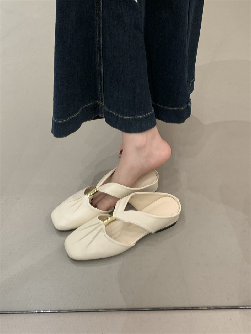 Women's Pleated Sheepskin Slippers With Hidden Wedge For Summer_voghion.com