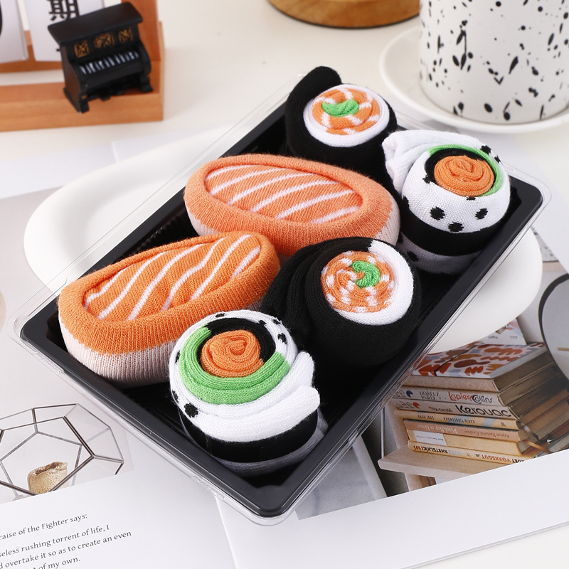 Calcetines de sushi de salmón transfronterizos, calcetines de mujer de invierno y otoño de algodón, calcetines de mujer que absorben el sudor, antiolor, caja de regalo image 7