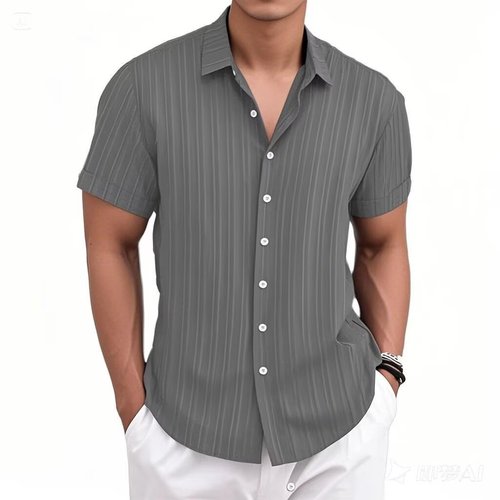 Men's Western Brocade Striped Tailored Short-Sleeve Shirt Best Seller Amazon Men's Casual Wear
