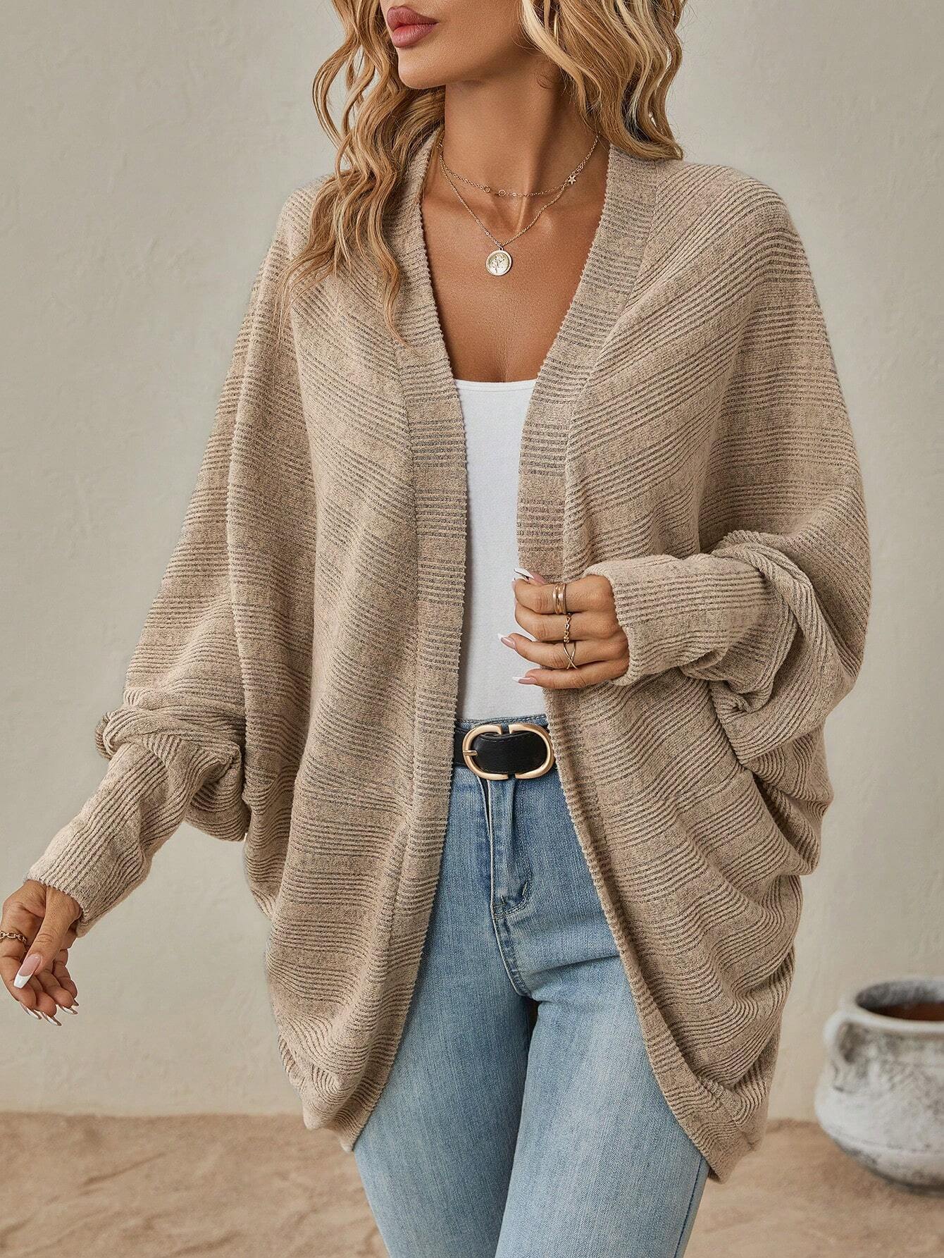 Oversized V-hals vest voor dames - Lange gebreide Coatigan (7 seizoenskleuren, S-XXL)_voghion.com