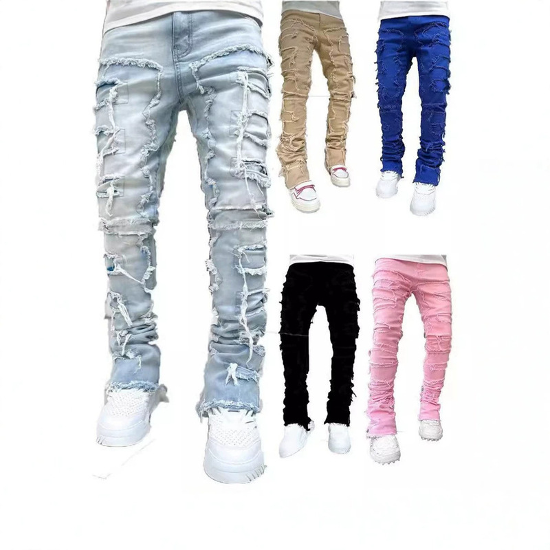 AliExpress Cross-Border Fashion Trend Jeans 2026 Hot-Selling Stretch Patchwork Layered Straight-Leg Long Pants AliExpress Cross-Border Fashion Trend Jeans 2026 Hot-Selling Stretch Patchwork Layered Straight-Leg Long Pants
