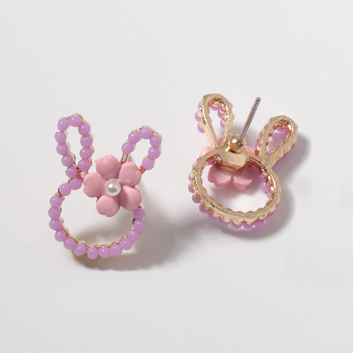 1 Pair Cartoon Style Cute Rabbit Flower Plating Inlay Zinc Alloy Imitation Pearl Ear Studs display picture 8