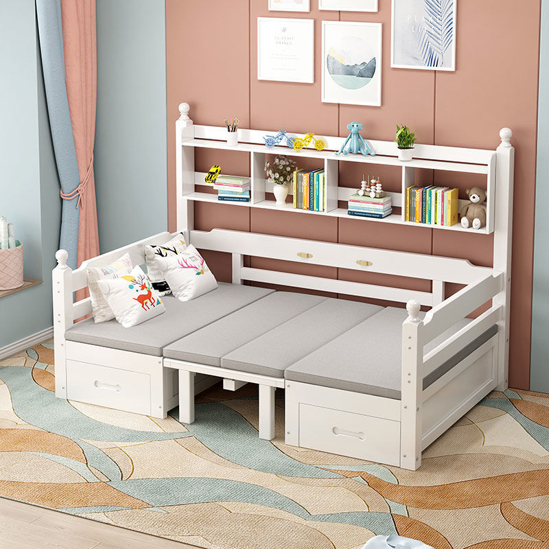 Sofá cama de madera maciza, sala de estar de doble uso, apartamento pequeño, combinación multifuncional plegable, hogar con almacenamiento de escritorio