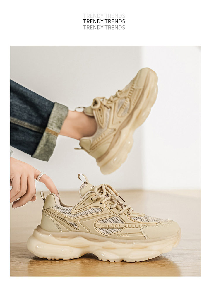 Giày thể thao nam cổ thấp đế bằng, giày chạy bộ giảm chấn đệm khí, giày sneaker dad tăng chiều cao — VZS8099 màu kaki, VZS8099 màu đen chi tiết 10