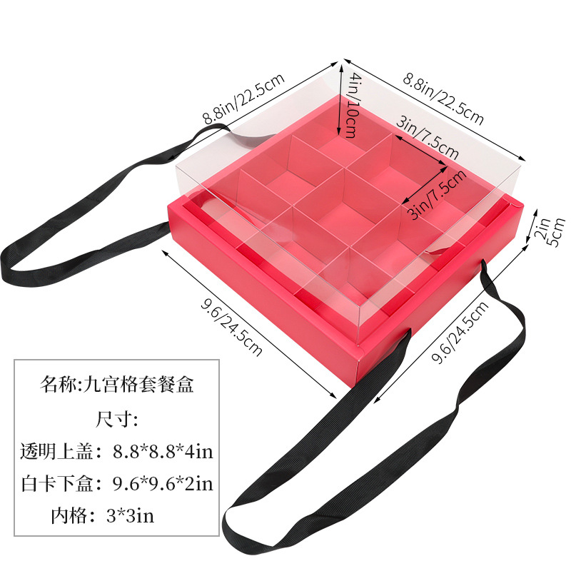 Rosa roja 9 taza de rejilla de palacio taza de papel caja de pastel portátil caja de empaque de postre transparente para llevar caja de picnic de frutas