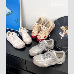 4CMの身長アップ~女性用シルバー道徳訓練靴2025新しいリアルメッシュ通気性カジュアルスポーツレザーハイキングフォレストシューズ