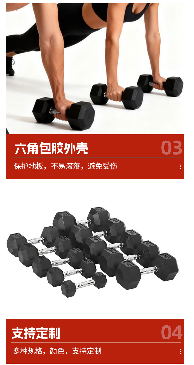 Hexagonal Rubber Coated Dumbbell Fitness Training Set for Men and Women Home Gym Dorm Pair Cast Iron Dumbbells