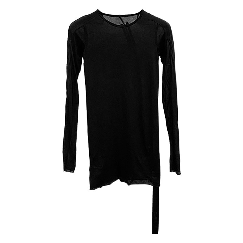 SUBHUMAN mujer elegante multi-Detalle costura material fino de las mujeres transparente sexy cómodo algodón de fondo de manga larga Camiseta