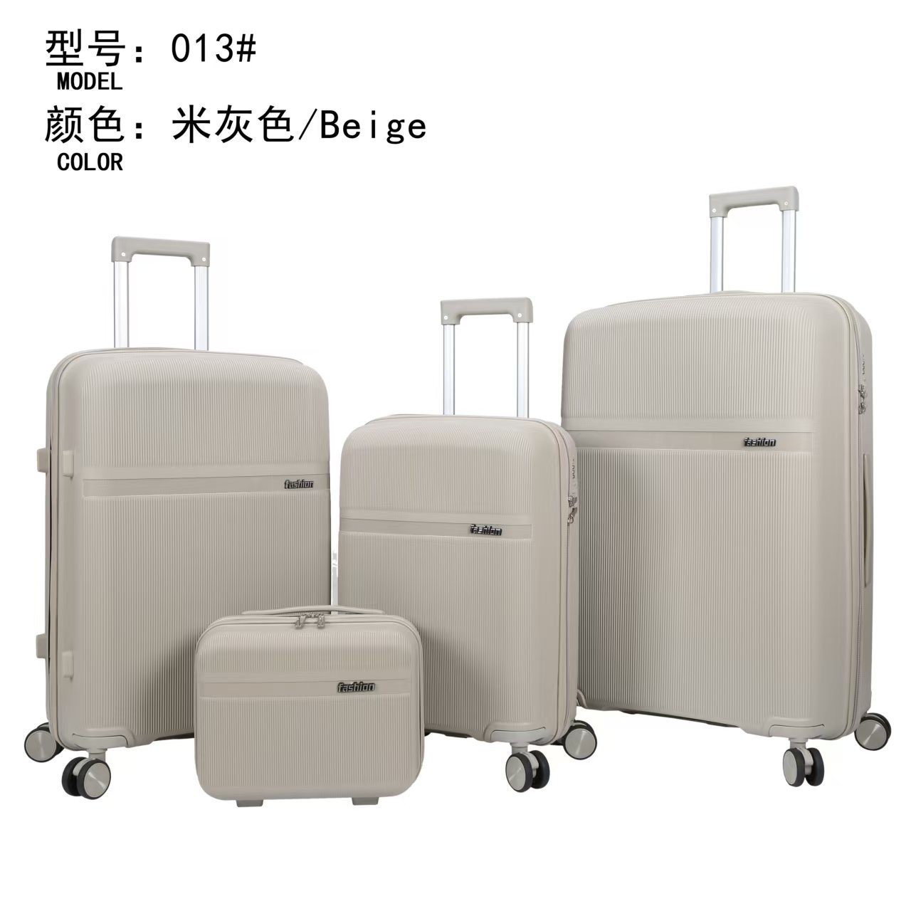 Procesamiento personalizado PP cremallera caja de tracción de color completo estilo de moda universal rueda de casco duro tres piezas conjunto de maleta de gran capacidad