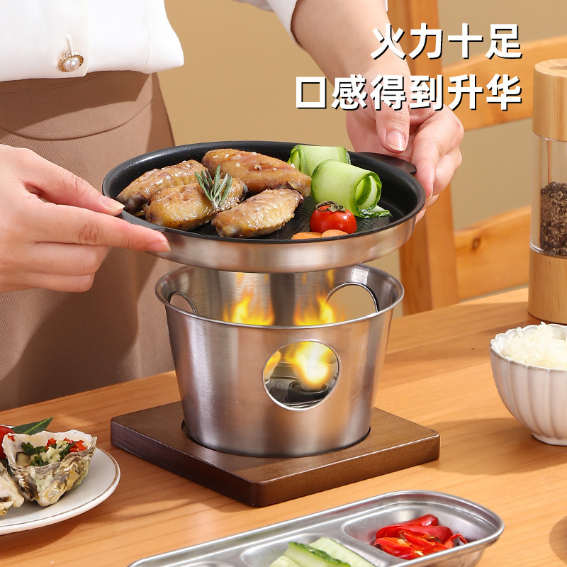 Korean-style Stainless Steel One-person Barbecue Stove Single-person Self-service Alcohol Stove Small Non-stick Barbecue Pan Mini Teppanyaki