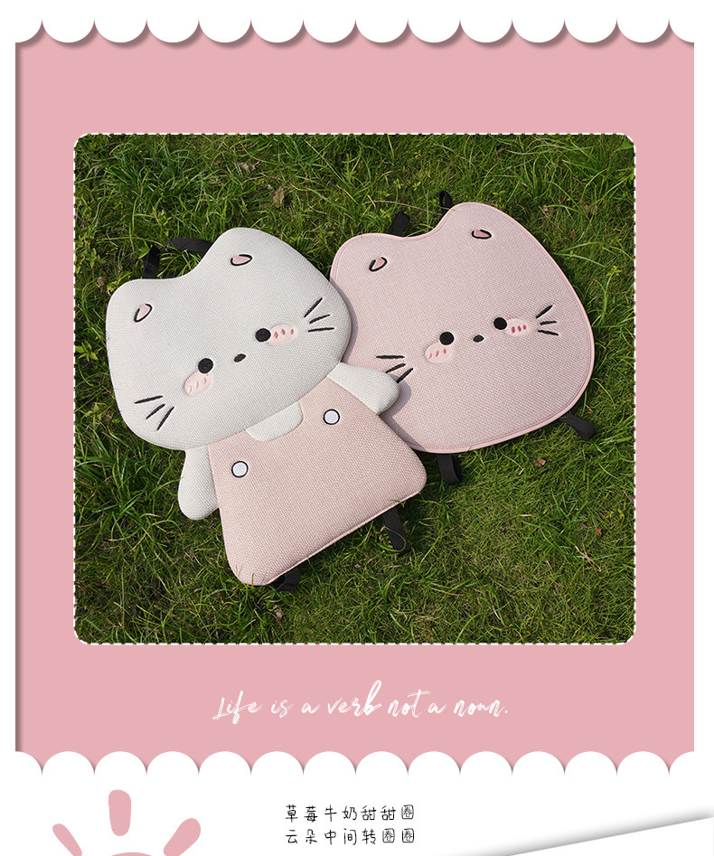Linen Car Seat Cushion, Universal for All Seasons, Breathable Car Rear Seat Cushion, Stereo Cute Cat Cartoon, Cute Female Seat Cover