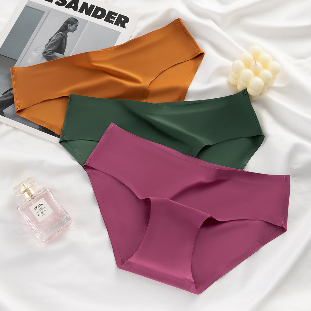 Cross-Border Ice Silk Low-Waist Solid Color Women's Seamless Comfortable Breathable Briefs European and American Foreign Trade Exclusive Panties
