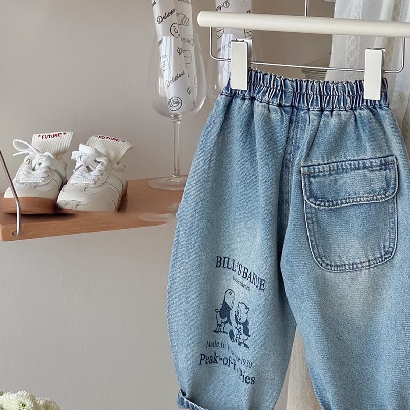 外国貿易の卸売りのジーパン2025春の上で新しい男の子のデニムのズボンのファッションの子供のズボンのファッションの漫画のジーパン|undefined