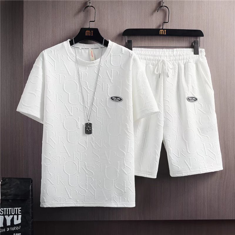 Summer suit Men's Trendy All-match Solid Color Casual Short-sleeved T-shirt Teenager Top Korean Style Trendy Brand Ins Five-length Pants