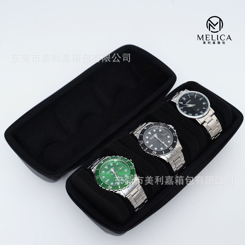 Venta directa de fábrica en stock caja de reloj de PU caja de reloj de EVA de 3 posiciones caja de reloj de colección profesional caja de Reloj portátil