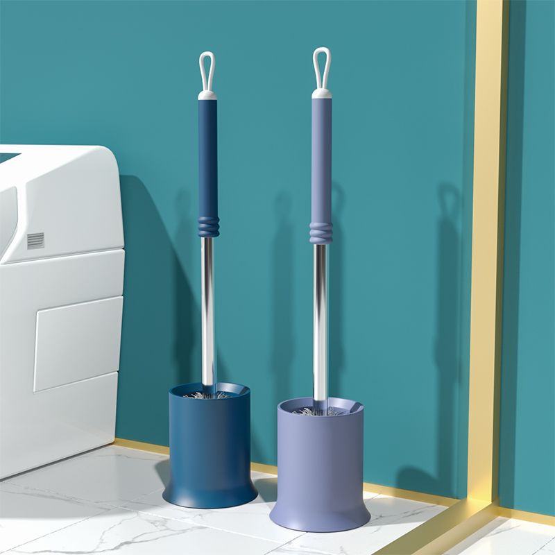 Toilet Brush Household Bathroom Toilet Brush Stainless Steel Rod Cleaning No Dead Ends Round Head Brush with Base Set