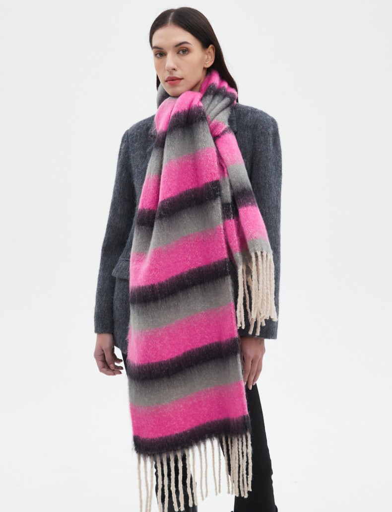 770g Weight Scarf Classification Daily Occasion Polyester Material Stripe Pattern Autumn&Winter Season Women's Gender Tassel Design Casual, Simple Style Style Women's Casual Simple Style Stripe Polyester Tassel Scarf 3
