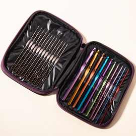 钩针编织工具毛衣针线彩色钩针+银色金属皮套装22根勾针入门