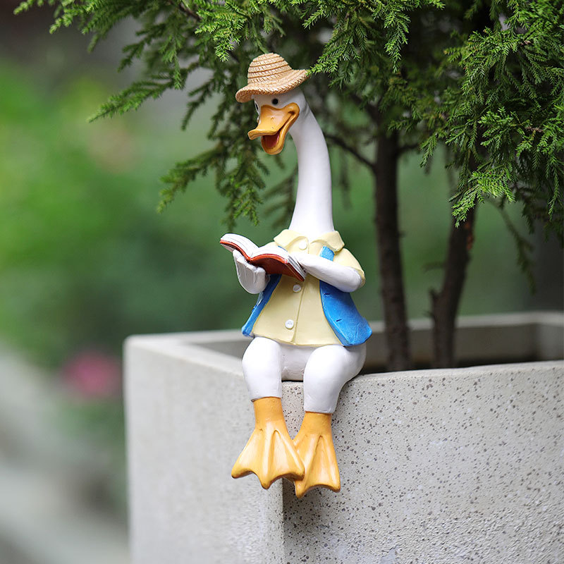 Decoración de jardín decoración de dibujos animados escultura pato decoración creativa maceta resina artesanía al aire libre sentado Decoración