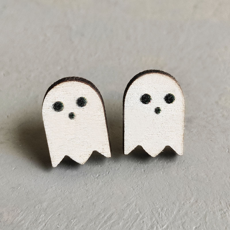 Cute Geometric Pumpkin Ghost Wood Womenu0027S Ear Studs 1 Pair