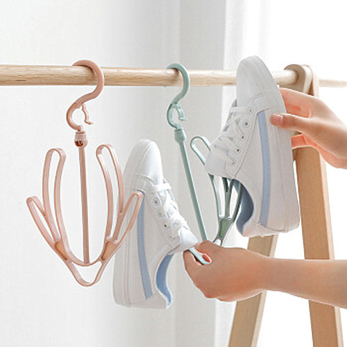 Home Multifunctional Windproof Double Hook Balcony Shoe Rack for Hanging Shoes, Rotatable Storage Creative Gadget