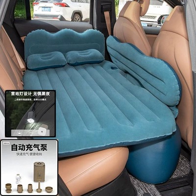Vehicle-mounted inflatable bed back seat of cars and SUVs - mountain-style-double-cushion-flocked-dark-green-wireless-air-pump