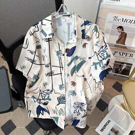 日系潮牌印花衬衫男短袖夏季款青少年小众设计感情侣潮流学生衬衣