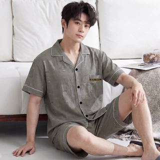 夏季新款睡衣男款短袖两件套云朵棉透气ins风印花时尚家居服批发