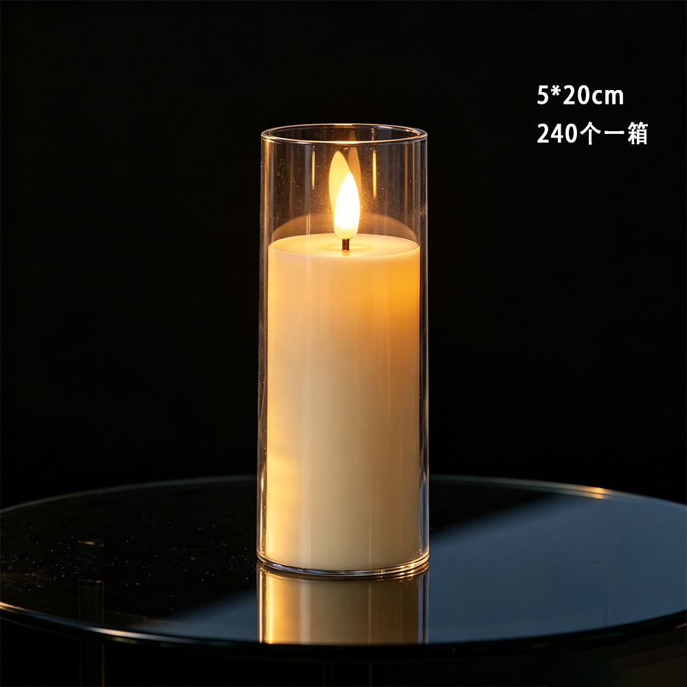 Vela acrílica popular de Amazon, vela electrónica LED transfronteriza con taza, ambiente de llama simulada parpadeante.