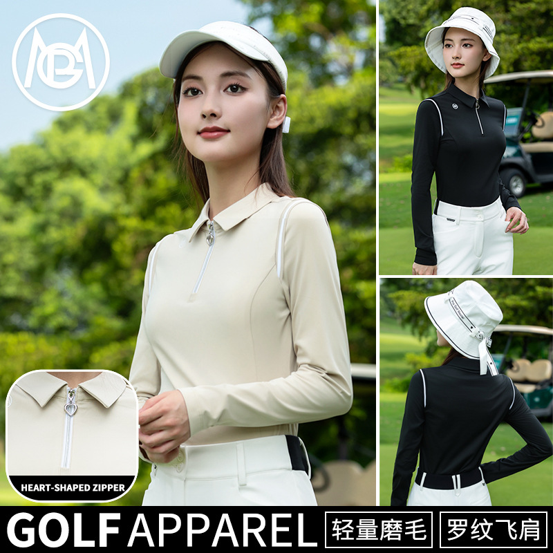 Pgm Women's Golf Clothing 2025 Autumn/Winter New Long Sleeve Polo Shirt Women's Pants Brushed Fabric Apparel