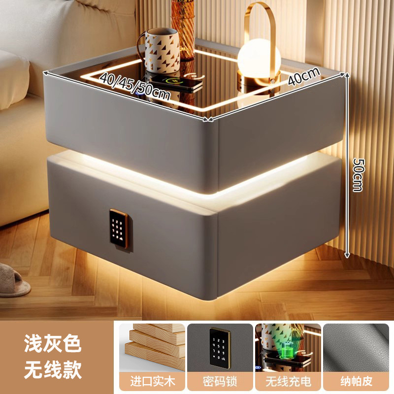Mesita de noche inteligente, lujo ligero, alta calidad, madera maciza con luz 2024, nuevo dormitorio con cerradura, pequeño gabinete, simple y moderno