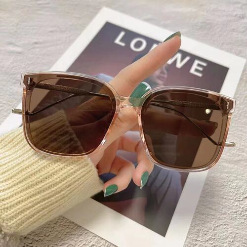 New brown sunglasses for women, high-end metal large frame anti-UV sunglasses for women, fashion retro internet celebrity glasses