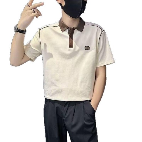 POLO Shirt Short Sleeve T-Shirt Men's Summer Collarless Half Sleeve Fashion Brand Men's Summer Ice Silk Thin Top